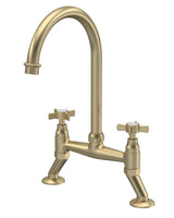 Modern Splash Brushed Brass 2 Tap Hole Bridge Mixer Kitchen Tap Crosshead Handles