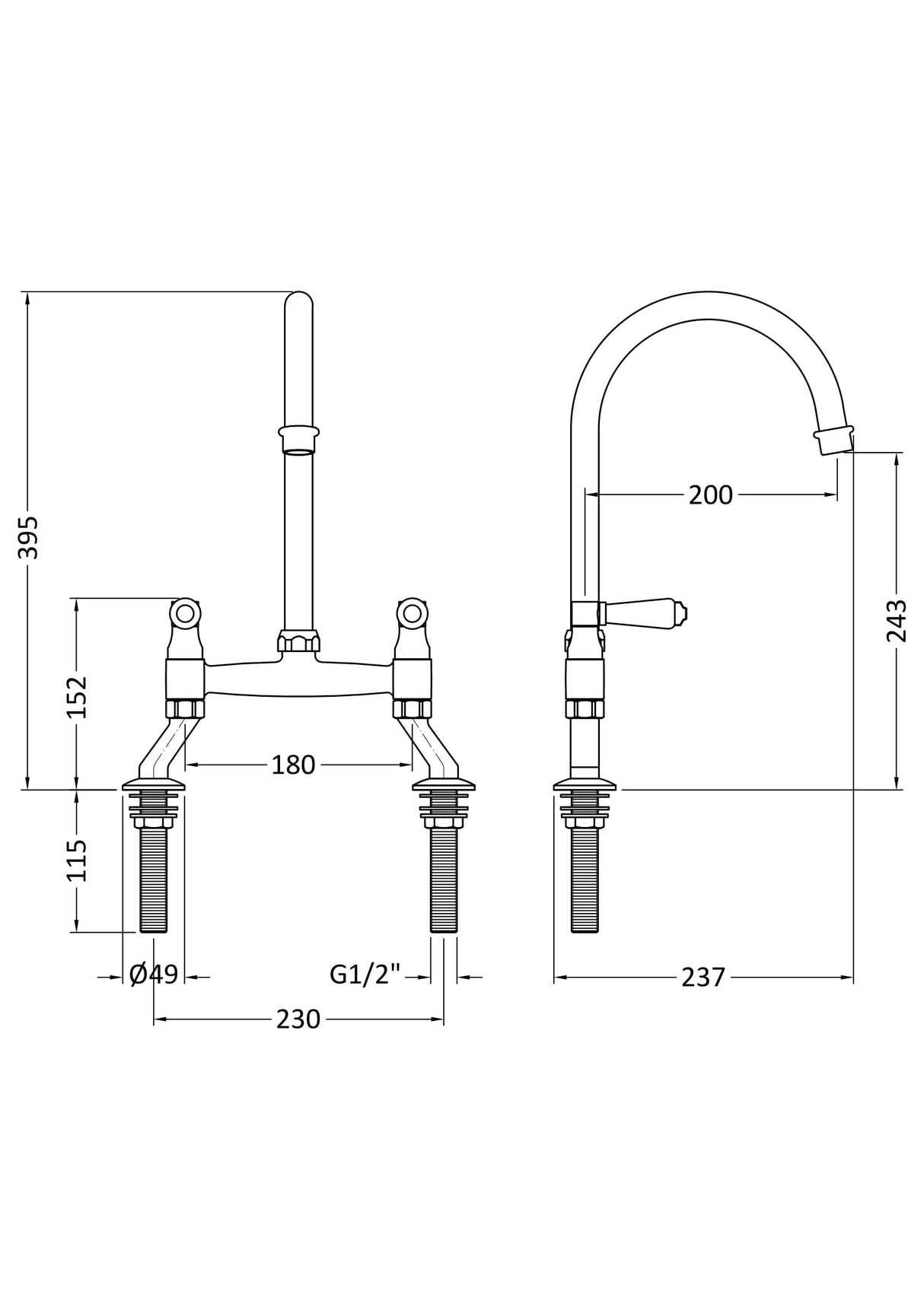 Modern Splash Brushed Brass 2 Tap Hole Bridge Mixer Kitchen Tap Lever Handles