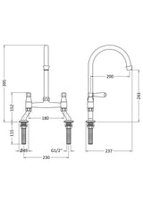 Modern Splash Brushed Brass 2 Tap Hole Bridge Mixer Kitchen Tap Lever Handles