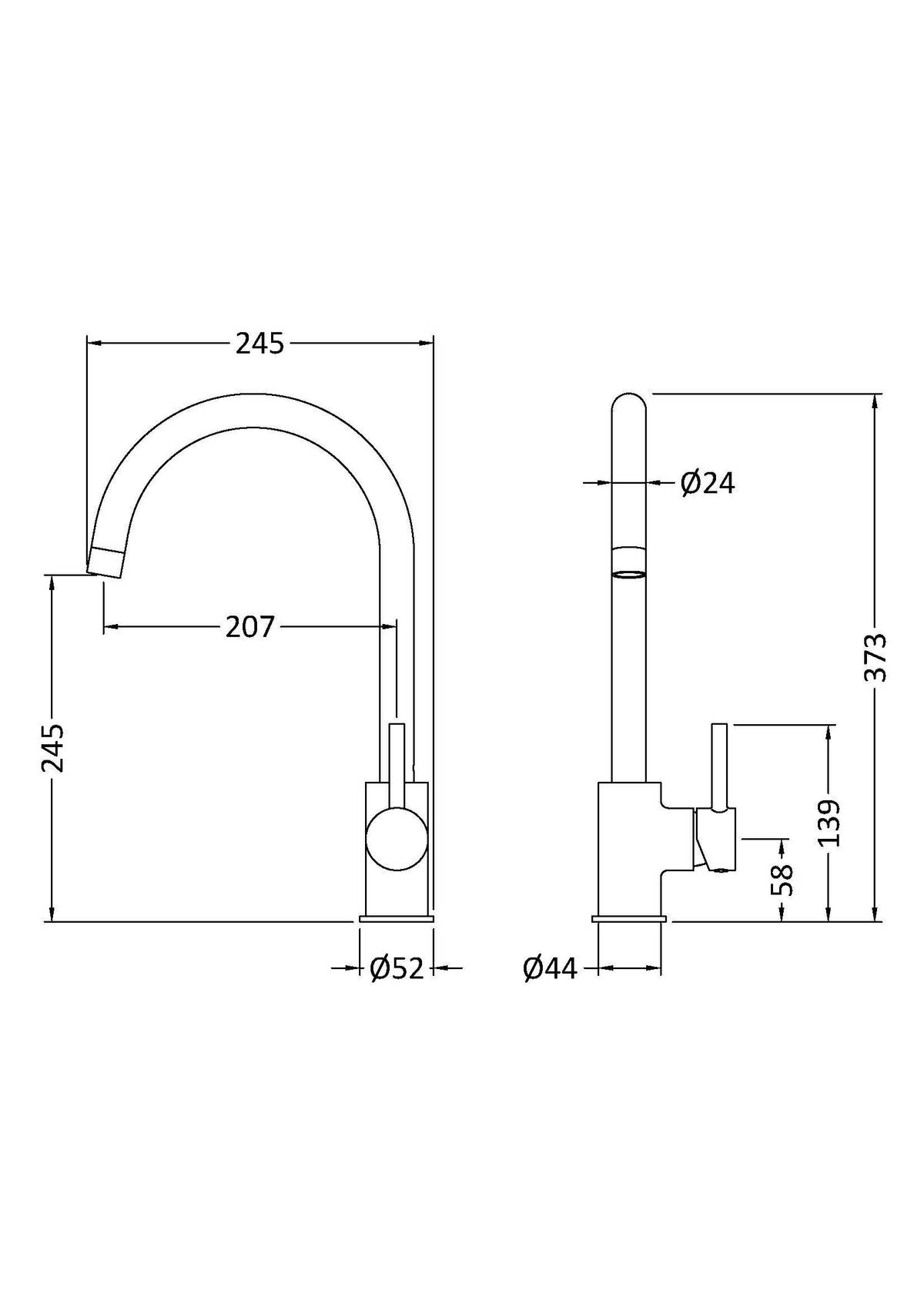 Modern Splash Lachen Matt Black Kitchen Single Lever Mono Basin Mixer