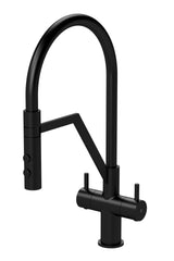Modern Splash Ravi Matt Black Mono Basin Twin Lever Round Basin Tap & Rinser