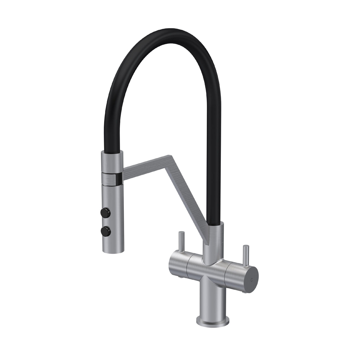 Modern Splash Ravi Brushed Nickel Mono Basin Twin Lever Round Basin Tap & Rinser