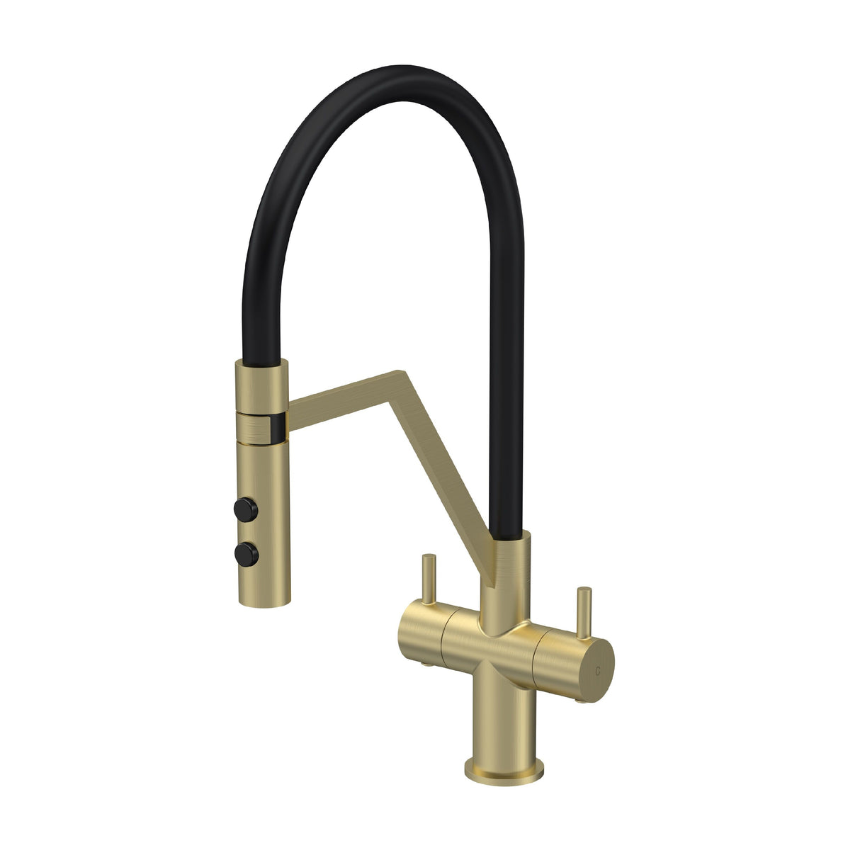 Modern Splash Ravi Brushed Brass Mono Basin Twin Lever Round Basin Tap & Rinser
