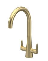 Modern Splash Samir Brushed Brass Twin Lever Kitchen Mono Basin Mixer