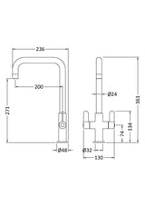 Modern Splash Kosi Brushed Nickel Twin Kitchen Mono Basin Mixer