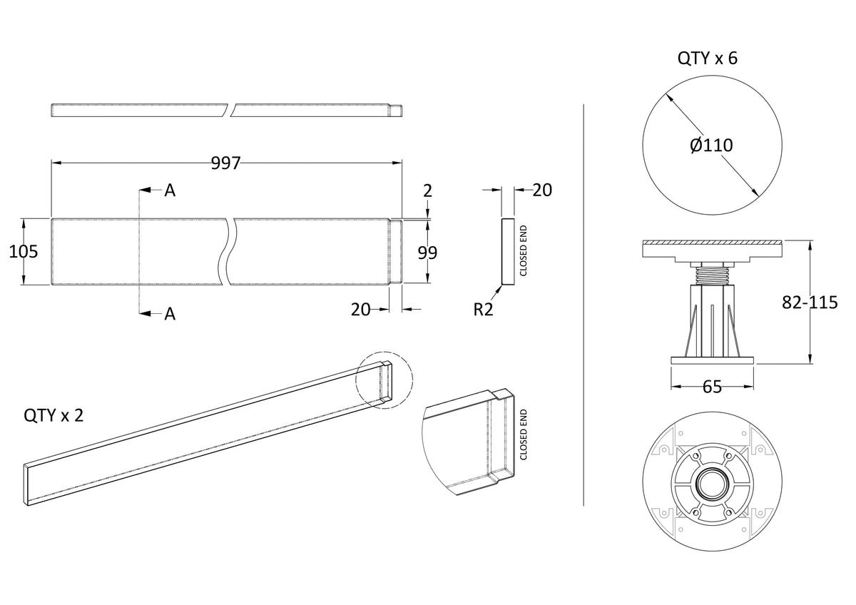 700mm Square White Leg Set With Plinth, Legs, Clips & Screws