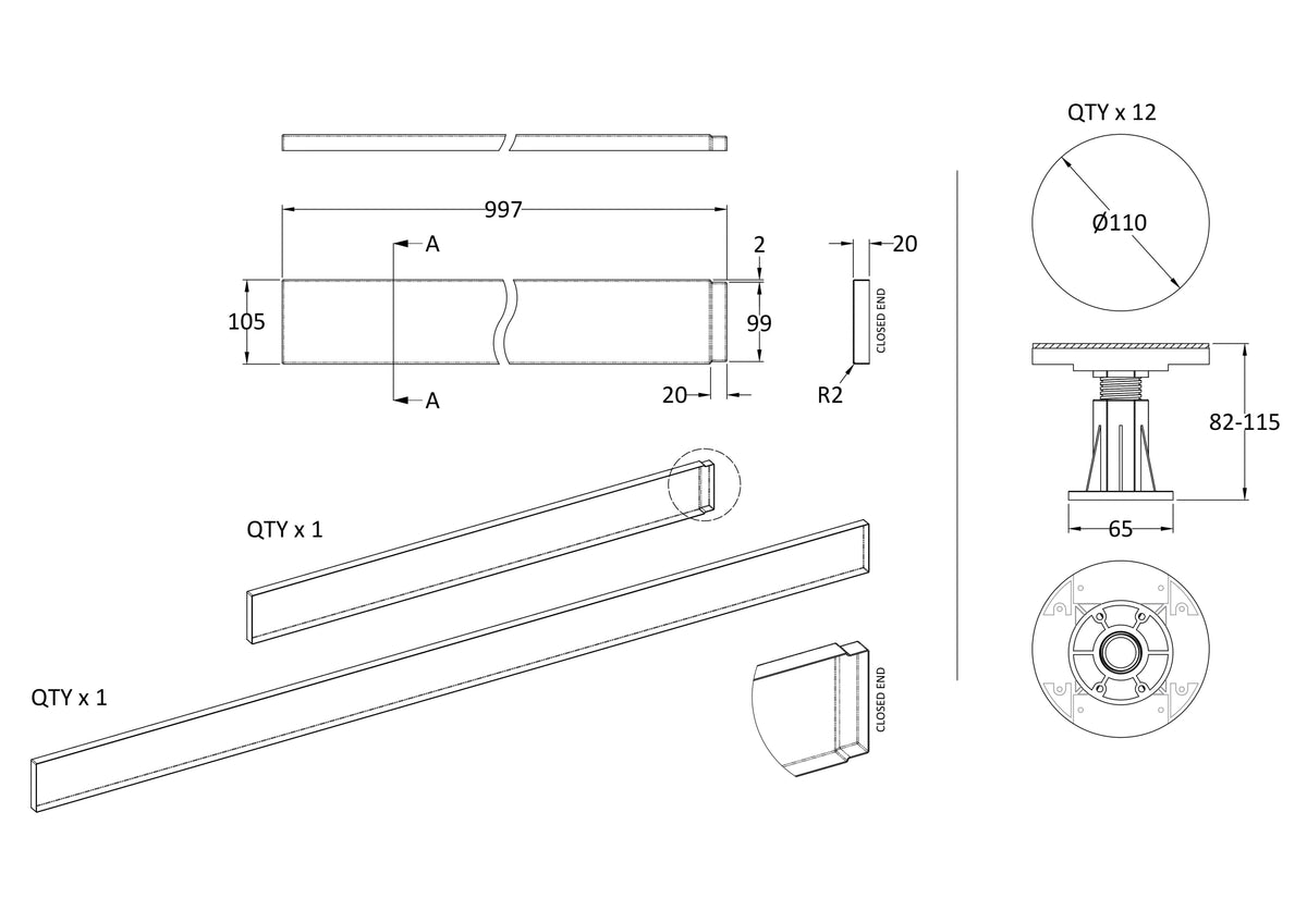 1300mm White Leg Set With Plinth, Legs, Clips & Screws