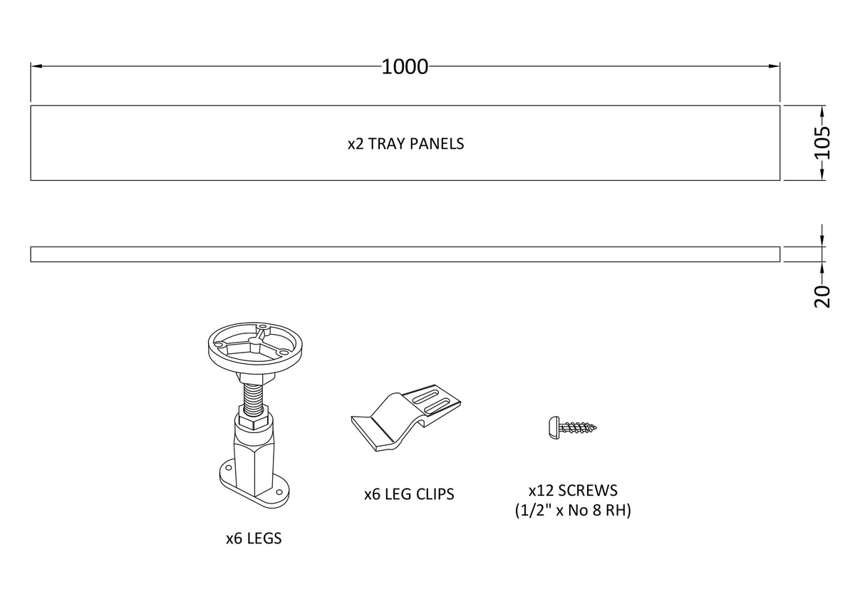 1000mm European White Leg Set With Plinth, Clips & Screws