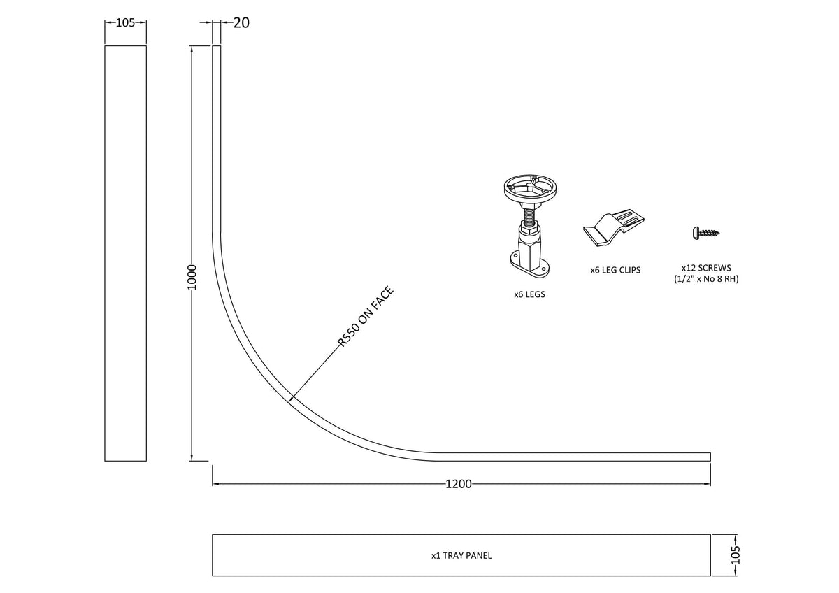 1000mm White Curved Leg Set & Plinth Kit