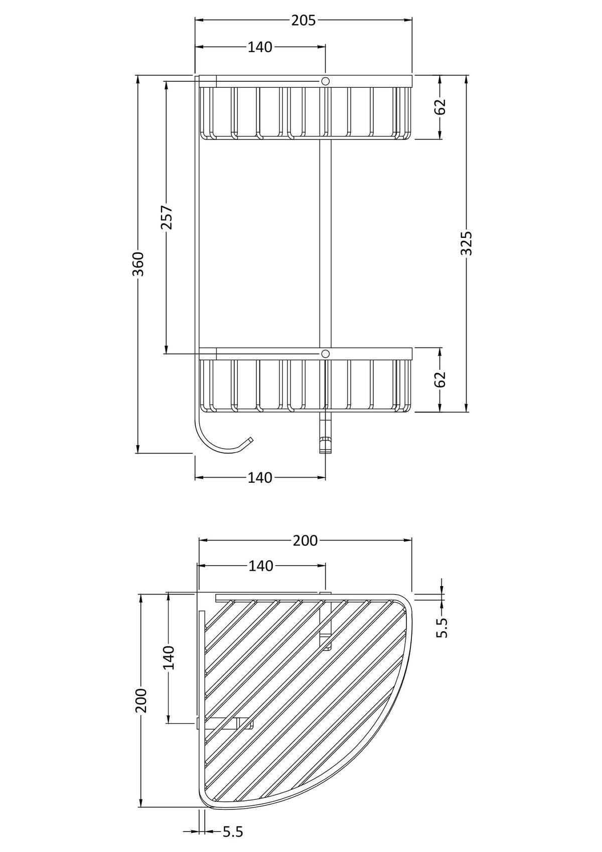 Large 2 Tier Chrome Corner Basket