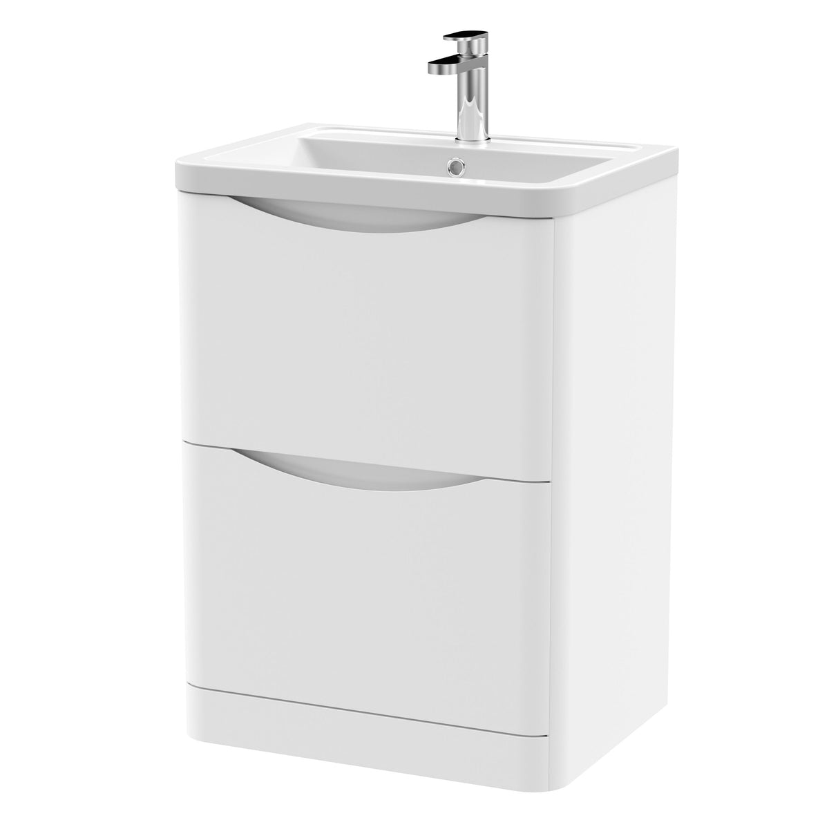 Modern Splash 600mm Satin White 2 Drawer Floor Standing Vanity Unit With Basin