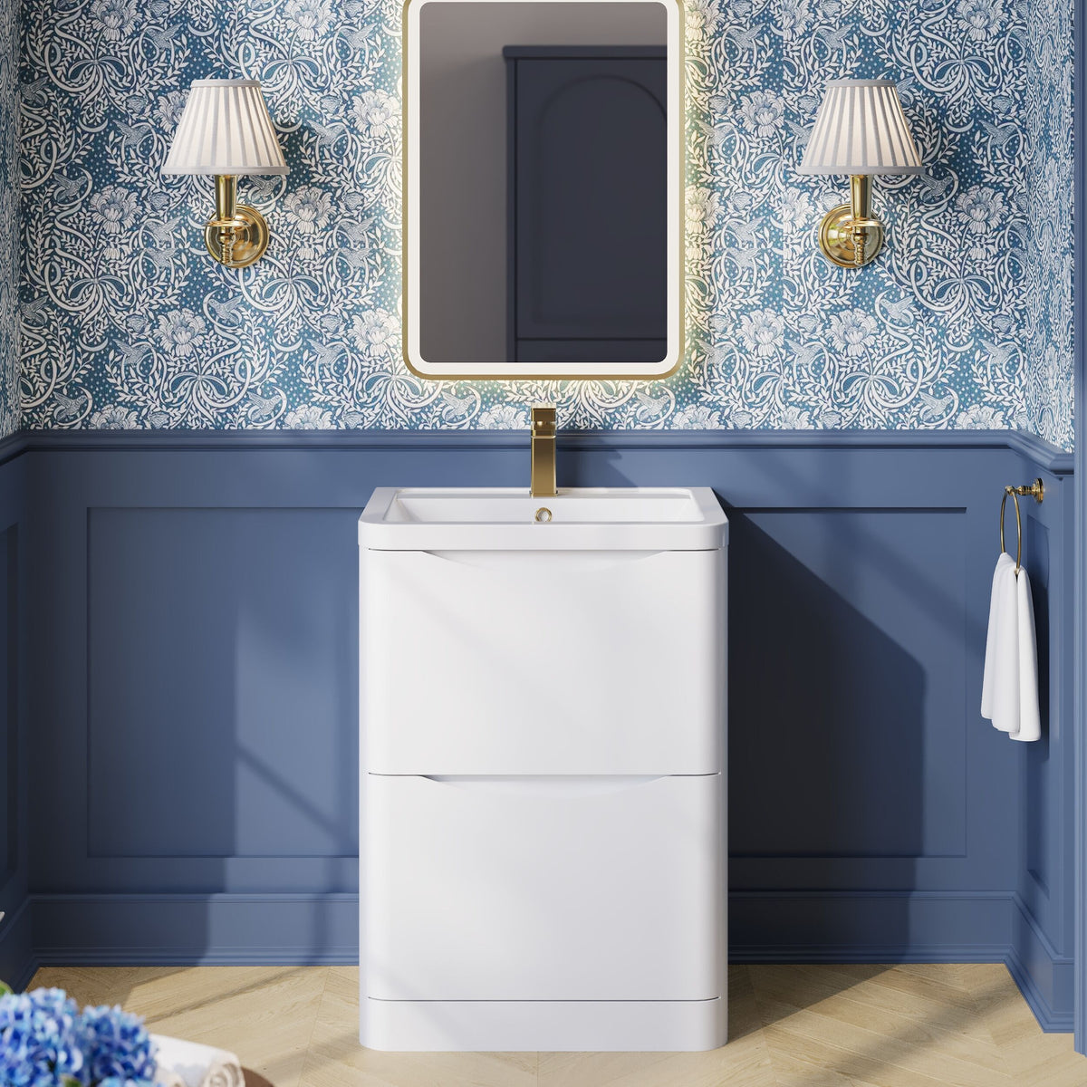 Modern Splash 600mm Satin White 2 Drawer Floor Standing Vanity Unit With Basin