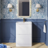 Modern Splash 600mm Satin White 2 Drawer Floor Standing Vanity Unit With Basin