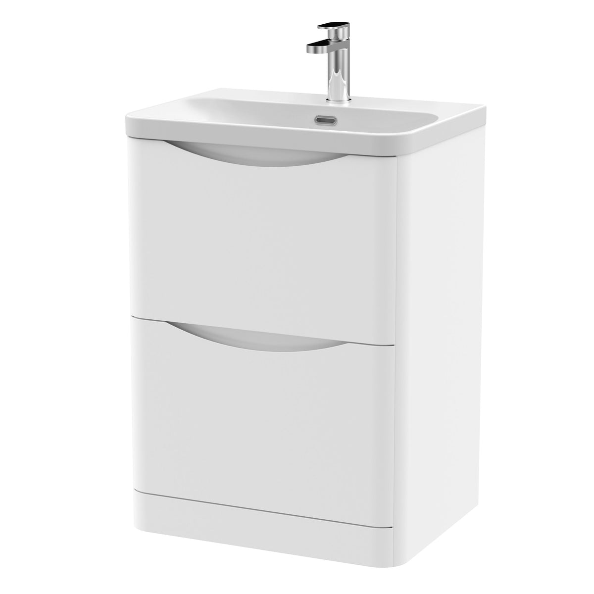 Modern Splash 600mm Satin White 2 Drawer Floor Standing Vanity Unit With Thin Edge Basin