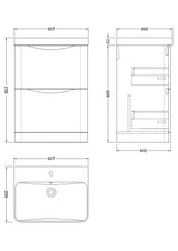 Modern Splash 600mm Satin White 2 Drawer Floor Standing Vanity Unit With Thin Edge Basin