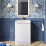 Modern Splash 600mm Satin White 2 Drawer Floor Standing Vanity Unit With Thin Edge Basin