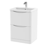Modern Splash 600mm Satin White 2 Drawer Floor Standing Vanity Unit With Polymarble Basin