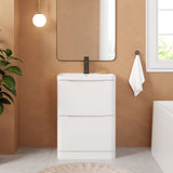 Modern Splash 600mm Satin White 2 Drawer Floor Standing Vanity Unit With Polymarble Basin