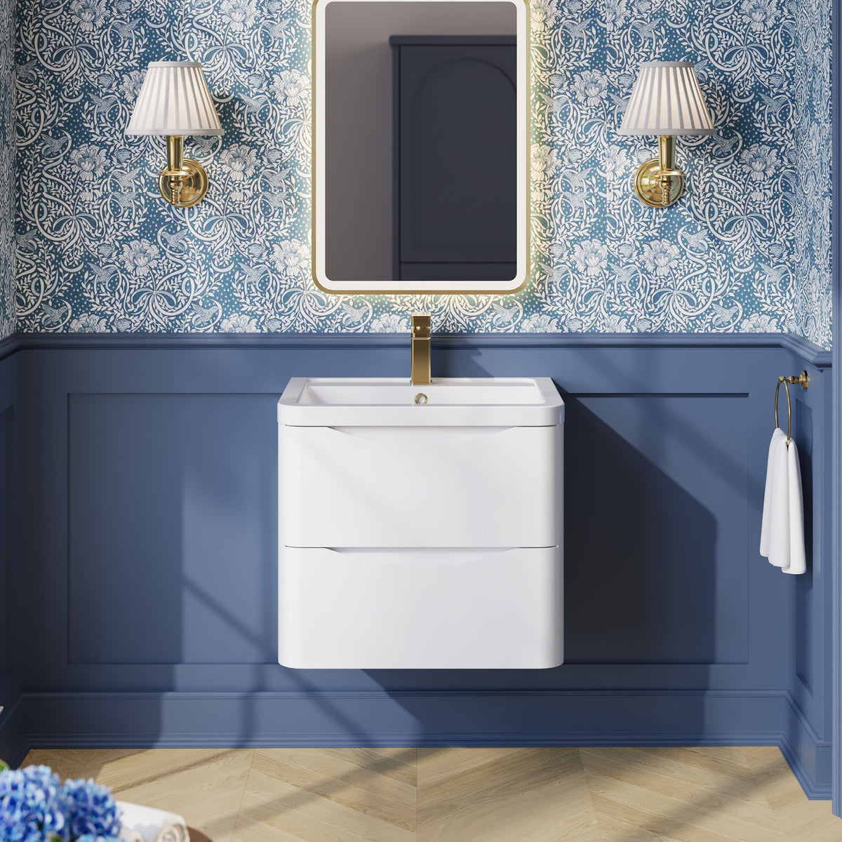 Modern Splash 600mm Satin White 2 Drawer Wall Hung Vanity Unit With Basin