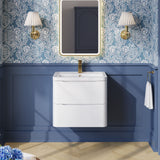 Modern Splash 600mm Satin White 2 Drawer Wall Hung Vanity Unit With Basin