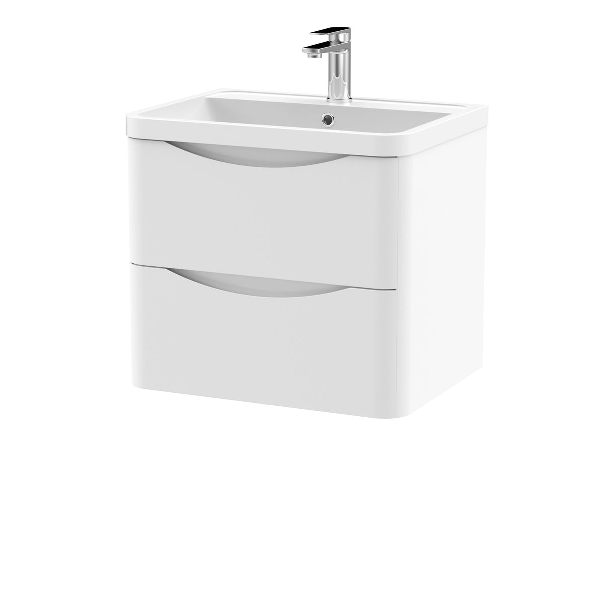Modern Splash 600mm Satin White 2 Drawer Wall Hung Vanity Unit With Polymarble Basin