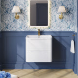 Modern Splash 600mm Satin White 2 Drawer Wall Hung Vanity Unit With Polymarble Basin