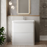 Modern Splash 800mm Satin White 2 Drawer Floor Standing Vanity Unit With Thin Edge Basin