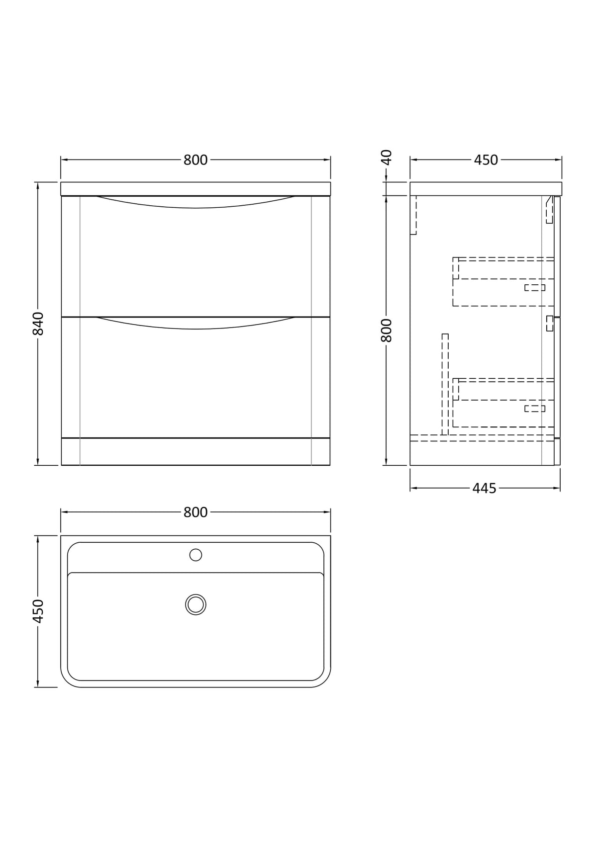 Modern Splash 800mm Satin White 2 Drawer Floor Standing Vanity Unit With Polymarble Basin
