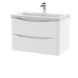 Modern Splash 800mm Satin White 2 Drawer Wall Hung Vanity Unit With Basin