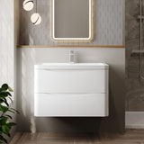 Modern Splash 800mm Satin White 2 Drawer Wall Hung Vanity Unit With Basin