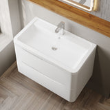 Modern Splash 800mm Satin White 2 Drawer Wall Hung Vanity Unit With Basin