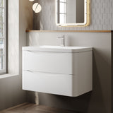 Modern Splash 800mm Satin White 2 Drawer Wall Hung Vanity Unit With Basin
