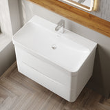 Modern Splash 800mm Satin White 2 Drawer Wall Hung Vanity Unit With Thin Edge Basin