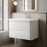Modern Splash 800mm Satin White 2 Drawer Wall Hung Vanity Unit With Thin Edge Basin
