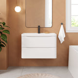 Modern Splash 800mm Satin White 2 Drawer Wall Hung Vanity Unit With Polymarble Basin
