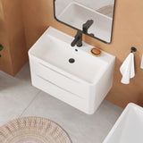 Modern Splash 800mm Satin White 2 Drawer Wall Hung Vanity Unit With Polymarble Basin