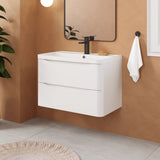 Modern Splash 800mm Satin White 2 Drawer Wall Hung Vanity Unit With Polymarble Basin