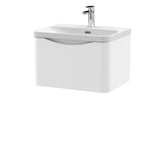 Modern Splash 600mm Satin White 1 Drawer Wall Hung Vanity Unit With Thin Edge Basin