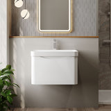 Modern Splash 600mm Satin White 1 Drawer Wall Hung Vanity Unit With Thin Edge Basin
