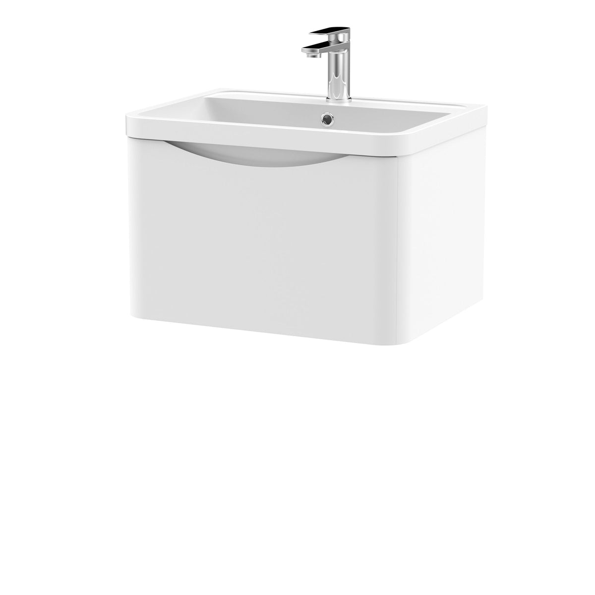 Modern Splash 600mm Satin White 1 Drawer Wall Hung Vanity Unit With Polymarble Basin