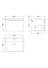 Modern Splash 600mm Satin White 1 Drawer Wall Hung Vanity Unit With Polymarble Basin