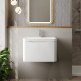 Modern Splash 600mm Satin White 1 Drawer Wall Hung Vanity Unit With Polymarble Basin