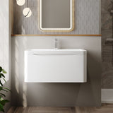 Modern Splash 800mm Satin White 1 Drawer Wall Hung Vanity Unit With Basin
