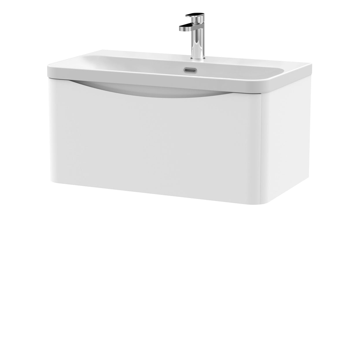 Modern Splash 800mm Satin White 1 Drawer Wall Hung Vanity Unit With Thin Edge Basin