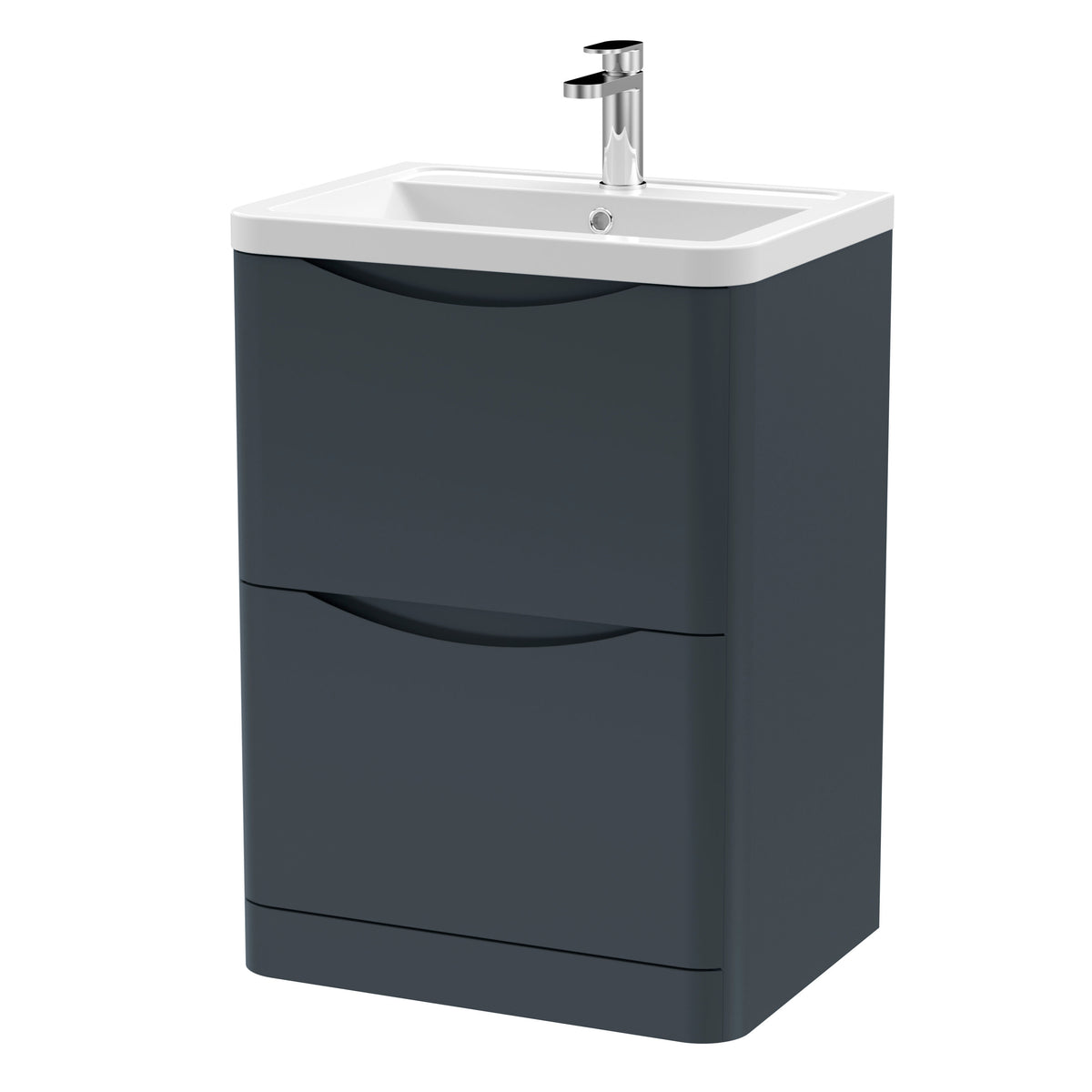Modern Splash 600mm Soft Black 2 Drawer Floor Standing Vanity Unit With Basin