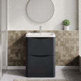 Modern Splash 600mm Soft Black 2 Drawer Floor Standing Vanity Unit With Basin