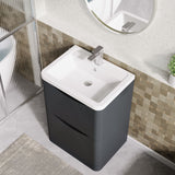 Modern Splash 600mm Soft Black 2 Drawer Floor Standing Vanity Unit With Basin