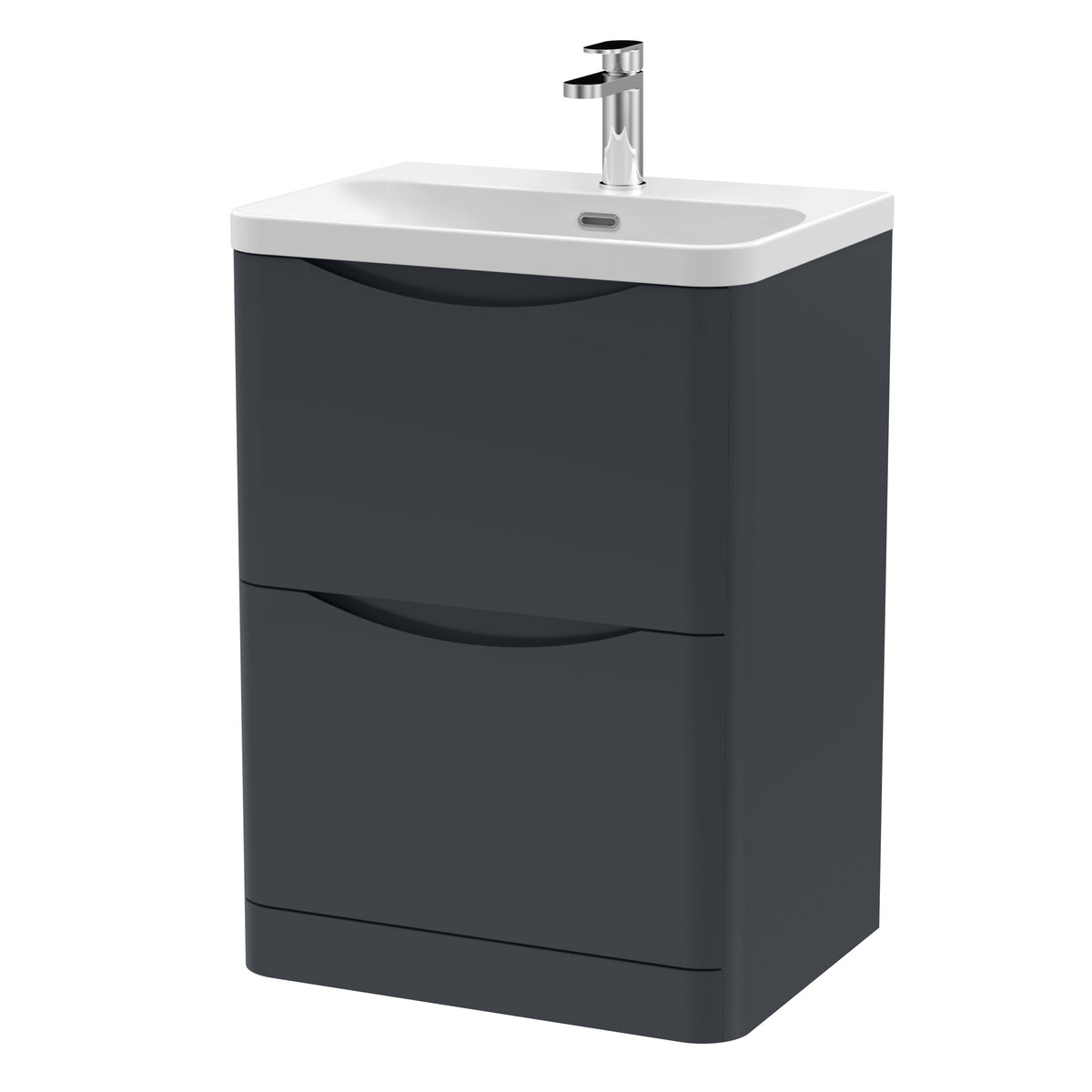 Modern Splash 600mm Soft Black 2 Drawer Floor Standing Vanity Unit With Thin Edge Basin
