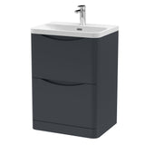 Modern Splash 600mm Soft Black 2 Drawer Floor Standing Vanity Unit With Thin Edge Basin
