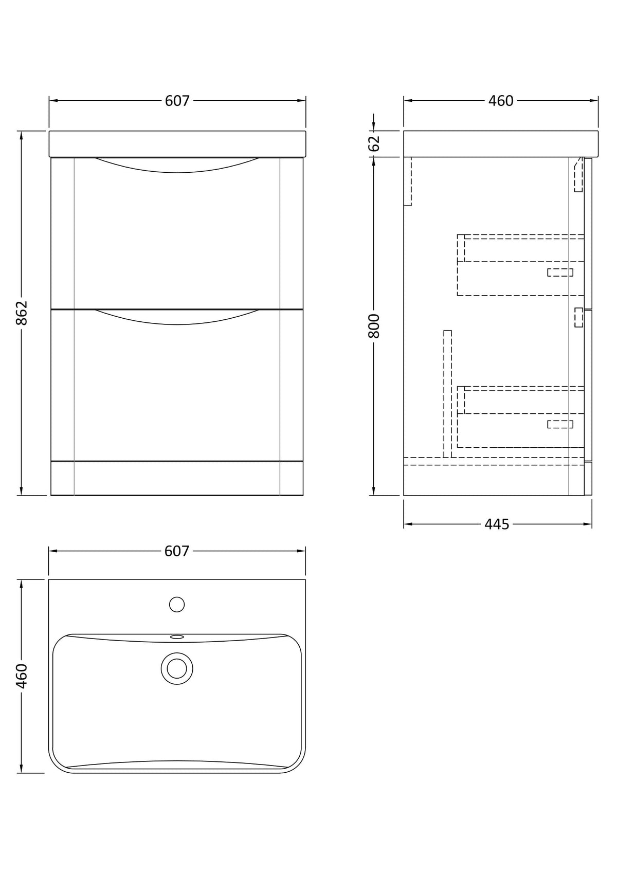 Modern Splash 600mm Soft Black 2 Drawer Floor Standing Vanity Unit With Thin Edge Basin